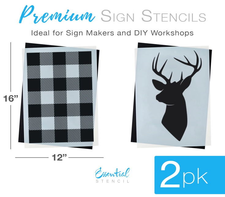 BUFFALO CHECK (PLAID) & DEER HEAD SILHOUETTE | SIGN STENCIL (2 PACK)