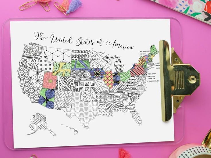 United States Map Coloring Page Instant Download