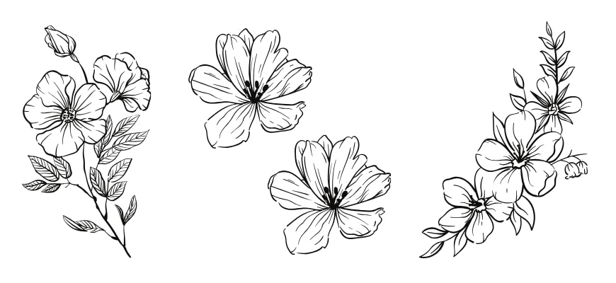 Three flower pattern on white background.