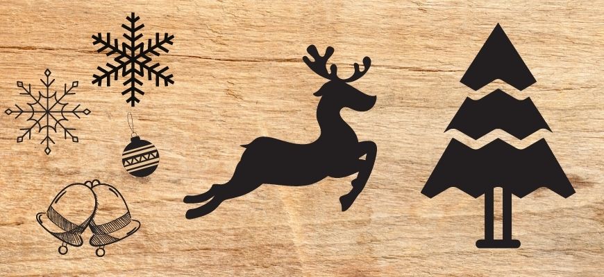 Christmas woodburning Patterns in wooden background