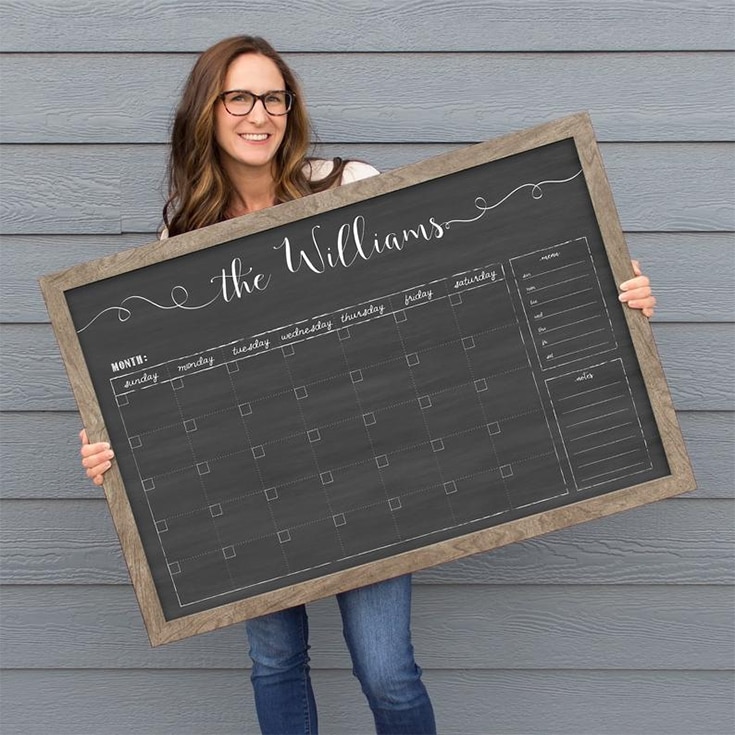 Personalized Dry Erase Chalkboard Calendar | Small OR Large Size | Framed Family Command Center Organizer| Horizontal