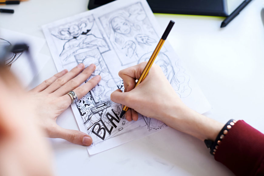 Woman drawing comics
