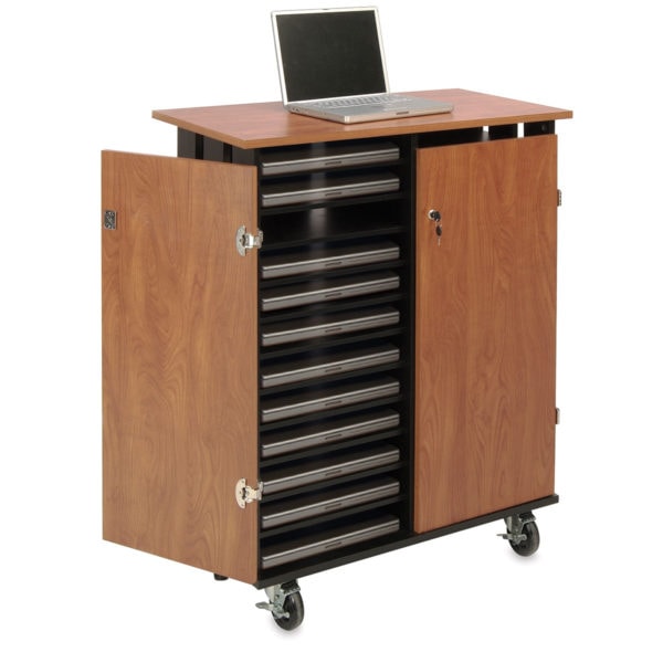 Storage Carts with laptop on top.