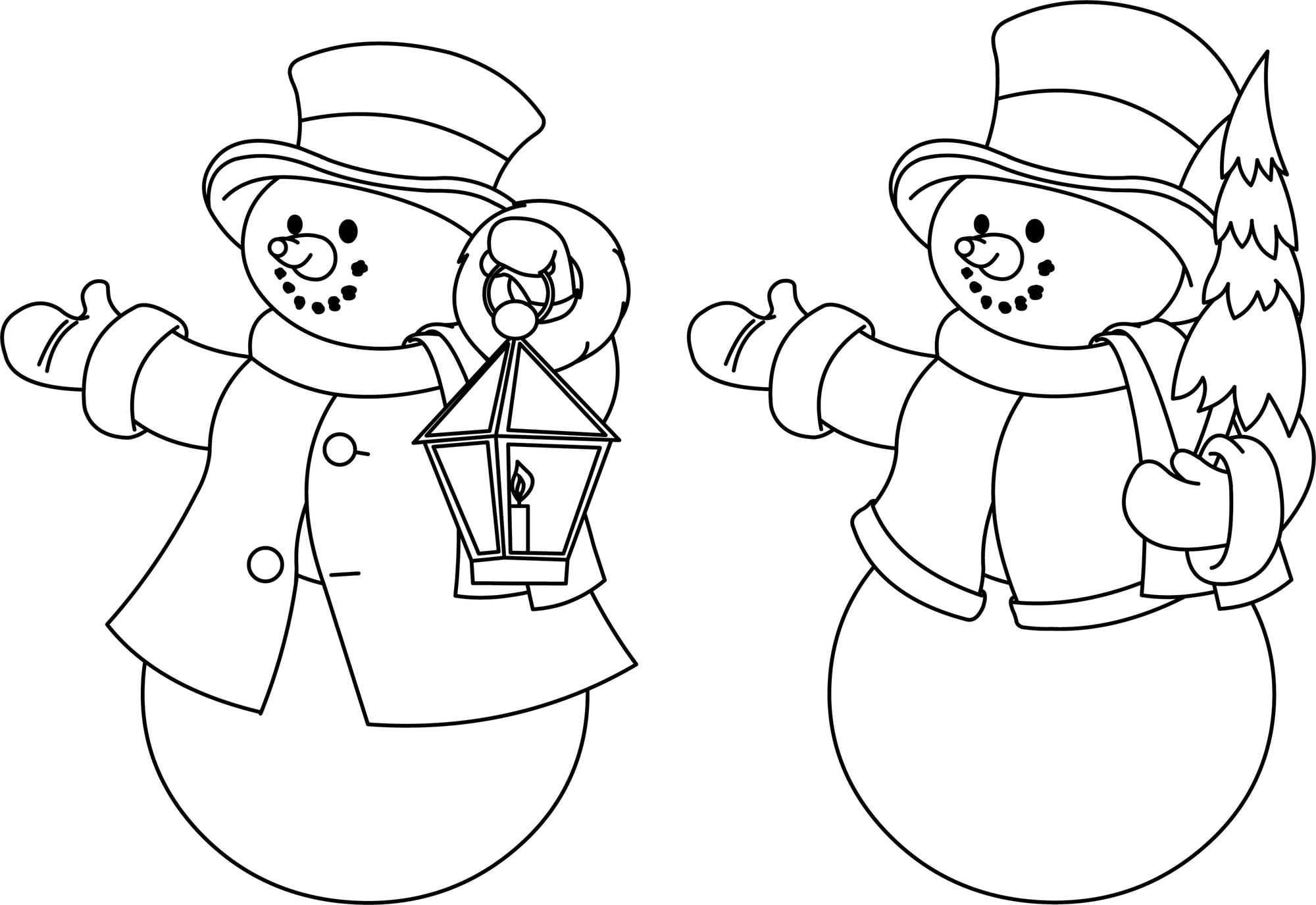 Two black and white snowmen for coloring