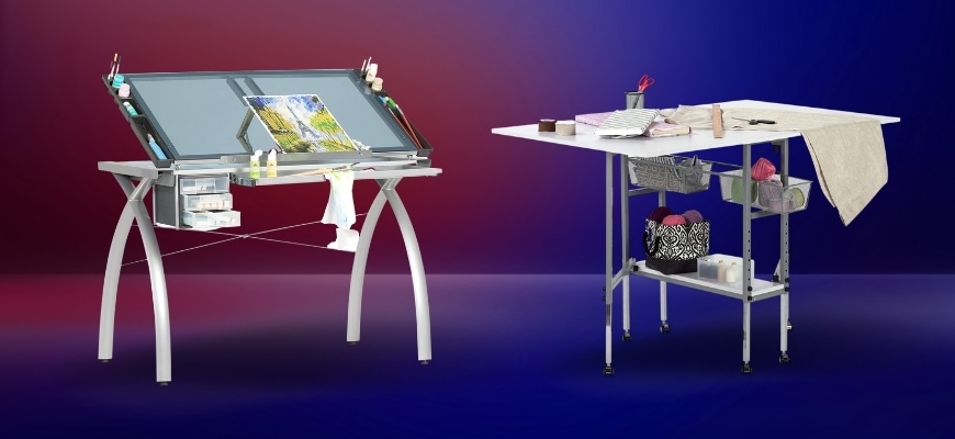 Two Craft Tables in red and blue background