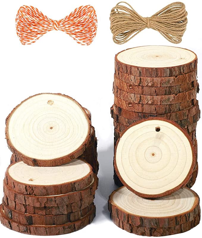 5ARTH Natural Wood Slices - 30 Pcs 2.4-2.8 inches Craft Unfinished Wood kit Predrilled with Hole Wooden Circles for Arts Wood Slices Christmas Ornaments DIY Crafts