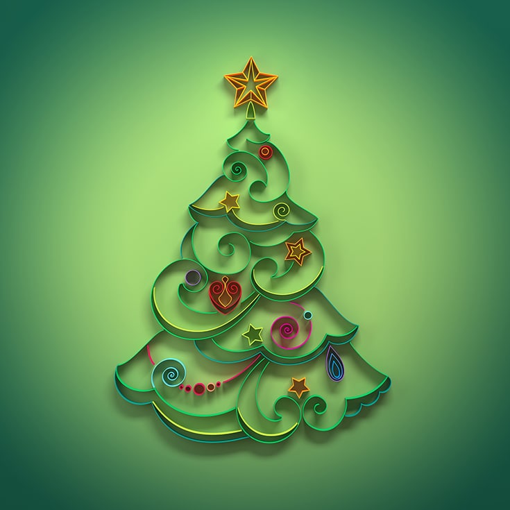 Paper quilling Christmas tree decoration greeting
