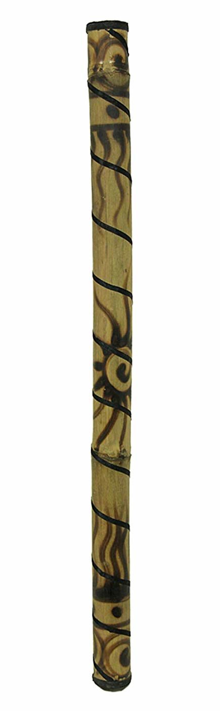 36 Inch Bamboo Rain Stick Percussion Instrument Wood Burned Sun Design isolated in white background