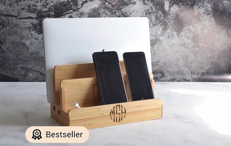 Bamboo Multi Charging Docking Station- Wooden Docking Station- Personalized Gifts - Phone and Laptop Dock