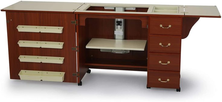 Arrow 352 Norma Jean Sewing Cabinet for Sturdy Sewing, Cutting, Quilting, and Crafting with Storage and Airlift, Cherry Finish