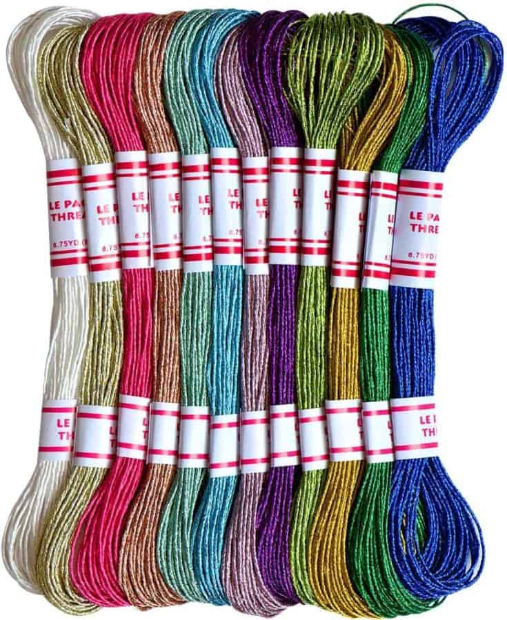 Embroidery Thread 8m Metallic Embroidery Floss 12Skeins All Purpose Assorted Muti-Colors Cross Stitch Tread Set for Craft Needlework Hand Embroidery Bracelets String DIY Craft