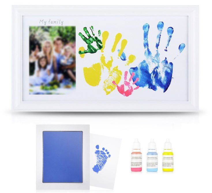 Personalized Family Handprint Kit, Paint Craft DIY Baby Keepsake Frame,  Non-toxic Paints With Large Size Family Photo Frame 