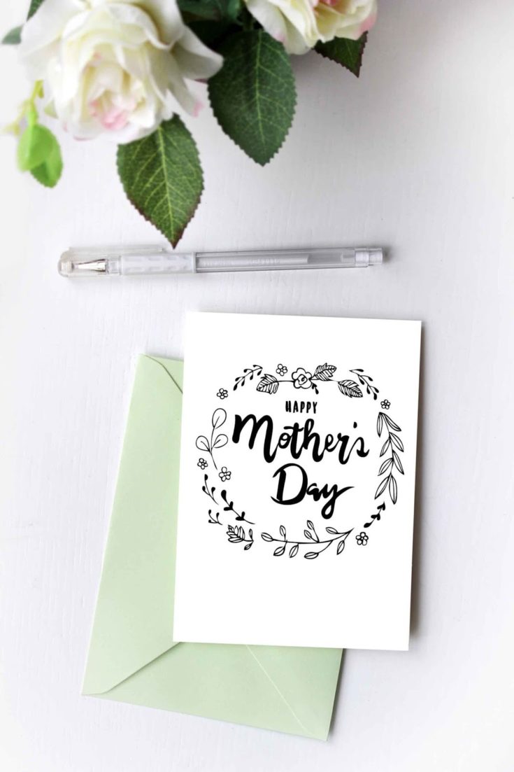 A Printable Coloring Card with mother's day greetings.