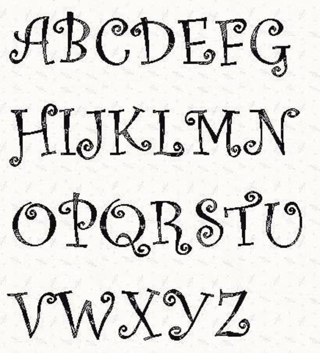 Alphabet Curlz Font 3 inch stencil in white background