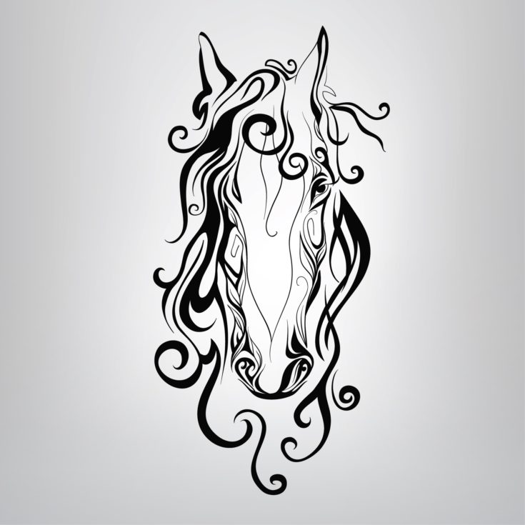 Silhouette of a horse's head in the patterns. vector illustration