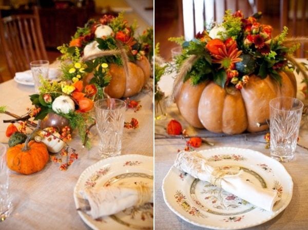 Big gourd and flowery DIY thanksgiving tanle decoration