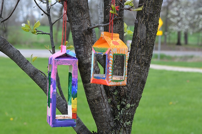 Birdhouse Crafts for Kids hanged on the tree