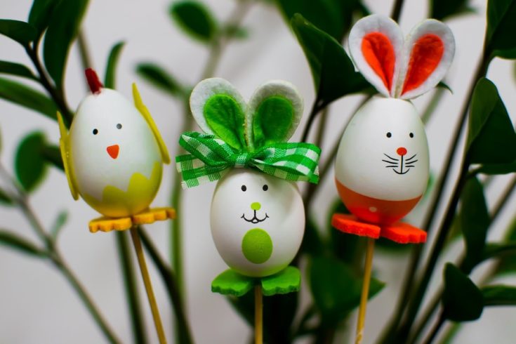 Bunny Rabbit Egg Decorations in a wooden craft skewer