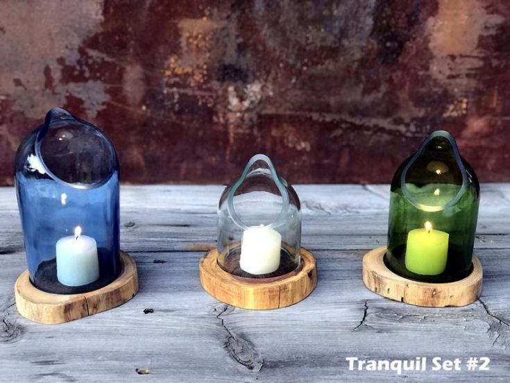 Three cutted bottle candle holders.