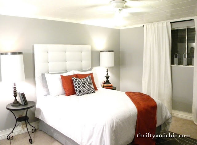 Thrifty and Chic clean square buttoned white headboard