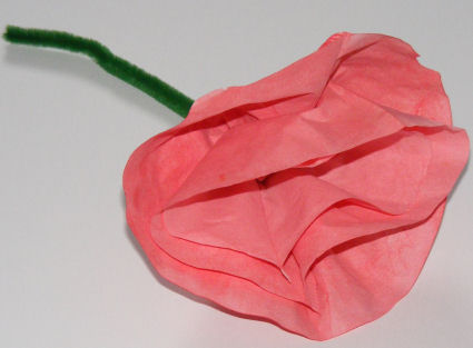DIY Coffee Filter Rose in a light gray background.