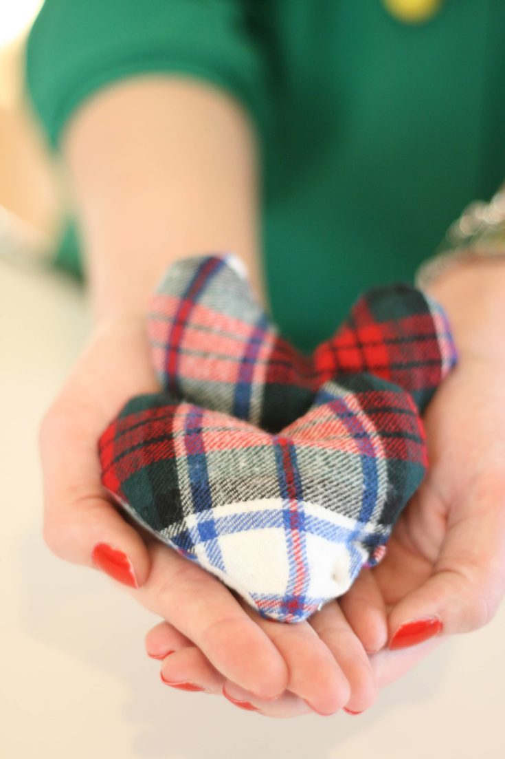 Selective focus of a DIY Flannel Hand Warmers