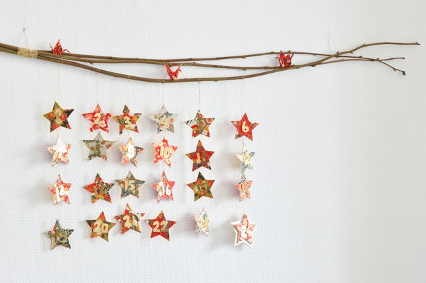 DIY branch mobile stars Christmas advent calendar