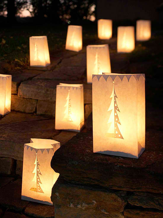 Christmas Tree on paper bags luminaries