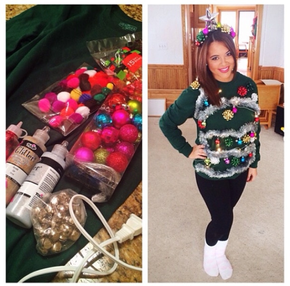 Garland and christmas decor materials on a sweater