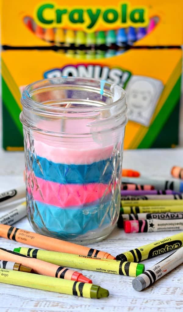 DIY Crayon Candle on a jar.