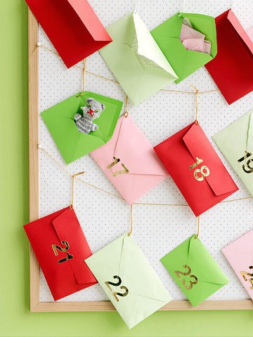 DIY Colorful Envelops with Gold Foil Numbers in Front Hang in Wood Frame