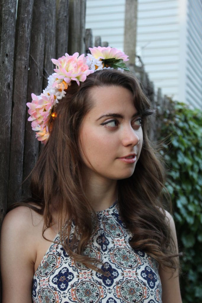 a pretty woman wearing DIY Flower Crown