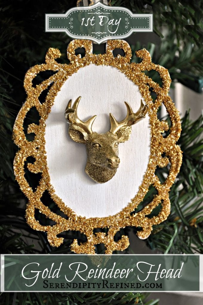 Ist Day is Written on the Gold Reindeer Head Hanging on a Christmas Tree