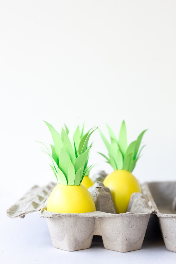 DIY Pineapple Easter Eggs in an egg tray