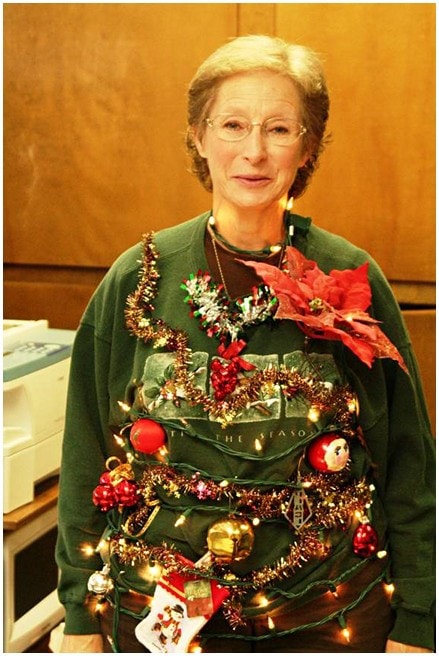 Christmas tree like effect top with poinsettia sweater