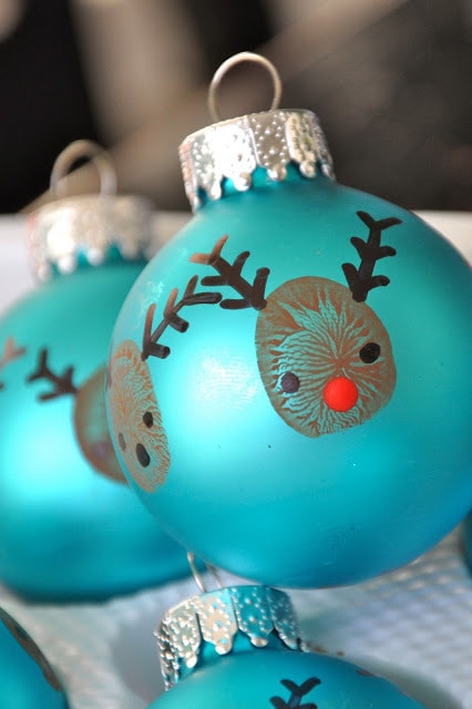 Reindeer Drawn in a Blue Ball Ornament