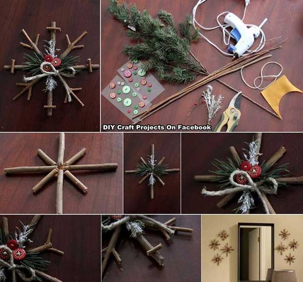 Snowflake made from twigs DIY Craft Project on Facebook is written