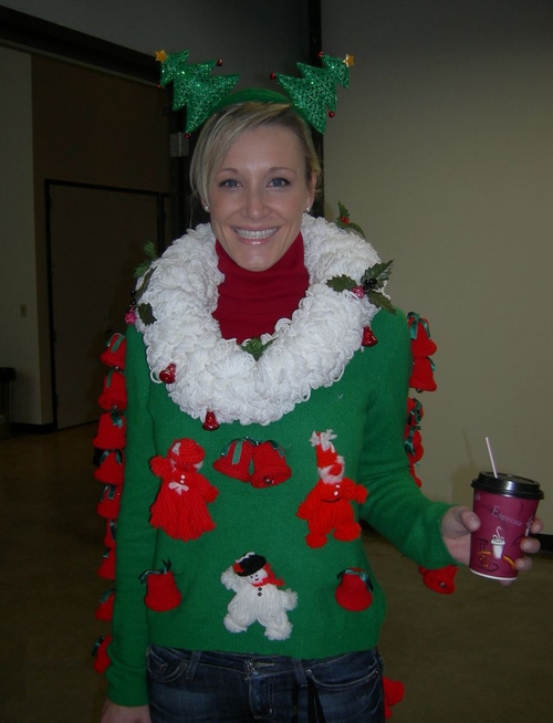 Christmas sweater partnered with head piece