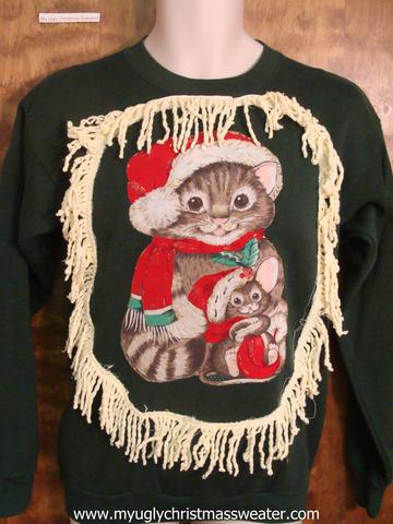 Fringe and Cat DIY Christmas Sweater