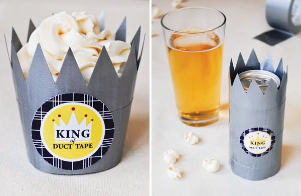 Duct Tape Crown Bowls, pop corn on the table, glass