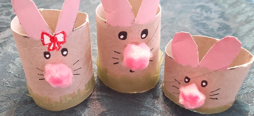 Cardboard tube bunny family.