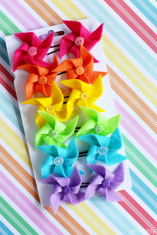 Easy Felt Pinwheels in different colors