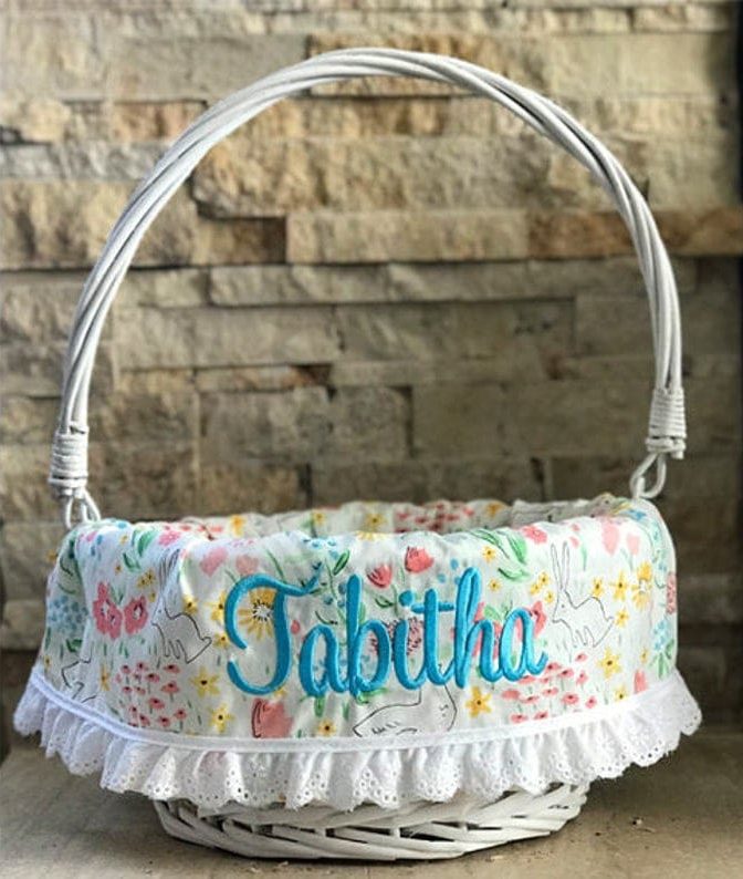 Personalized ordinary woven basket with a fabric liner.