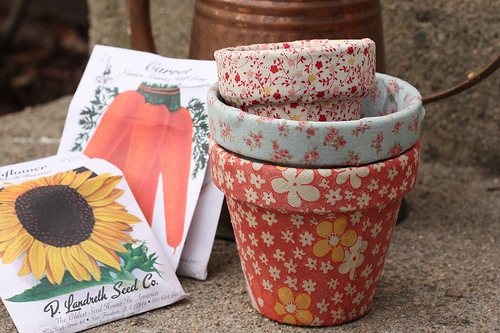 Fabric wrapped terracotta planters