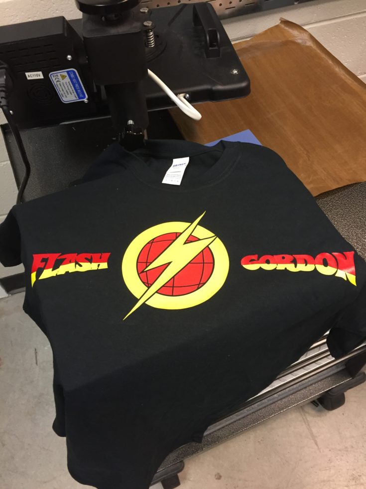a black t-shirt "Flash Gordon" Dual Color Design Heat Transfer Vinyl