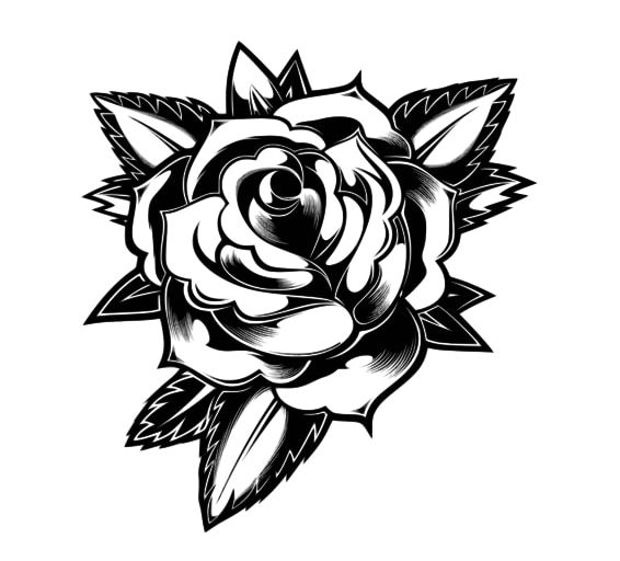 Black and white rose flower pattern for wood carving.