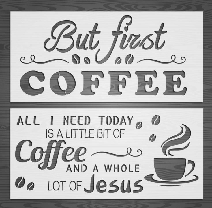 GSS Designs 2 Word Art Stencil Set(8x17 inch) But First Coffee Stencil Home Decor