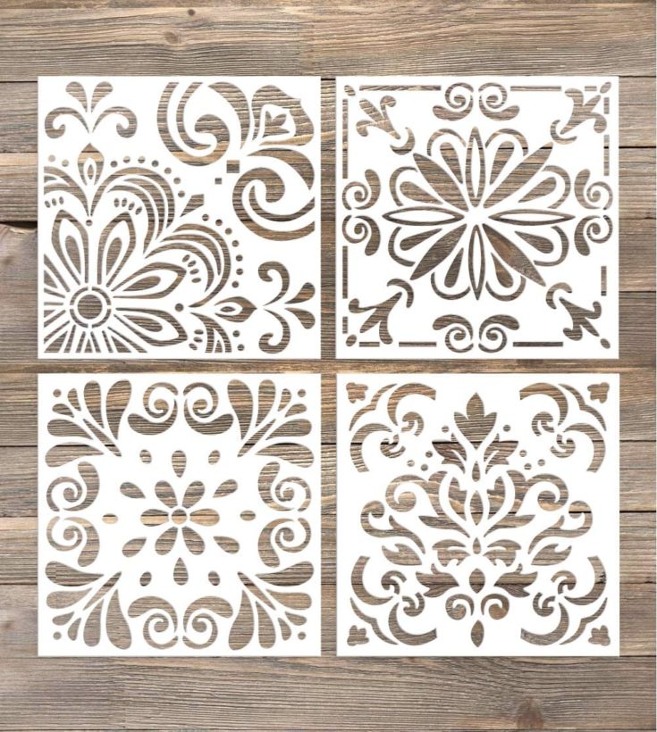 GSS Designs Pack of 4 Stencils Set (6x6 Inch) Laser Cut Painting Stencil Floor Wall Tile Fabric Wood Stencils