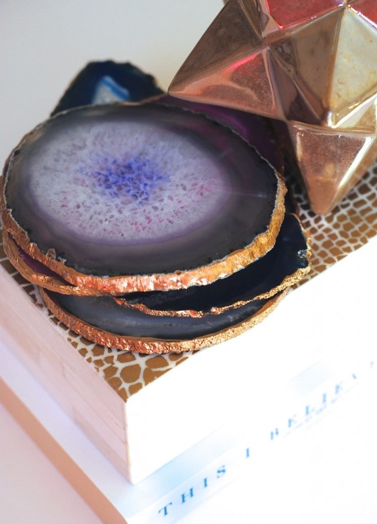 Painted agate rock coasters.
