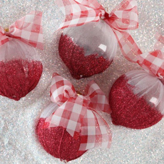 Dipped In Red Glitter Tied with Red and White Plaid Ribbon White Background